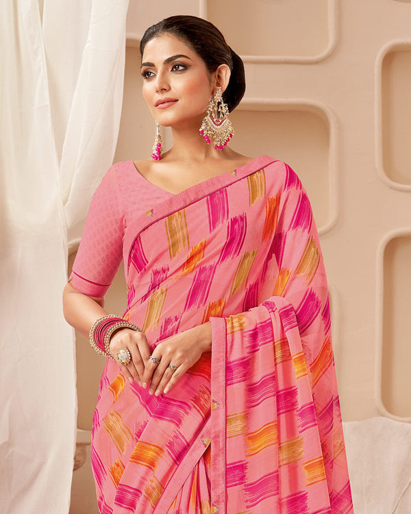 Vishal Prints Pink Printed Georgette Saree With Fancy Border