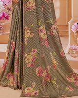 Vishal Prints Pastel Brown Digital Printed Brasso Saree With Fancy Embroidery Piping