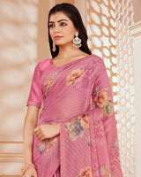 Vishal Prints Cherry Pink Digital Printed Brasso Saree With Fancy Embroidery Piping