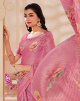 Vishal Prints Cherry Pink Digital Printed Brasso Saree With Fancy Embroidery Piping