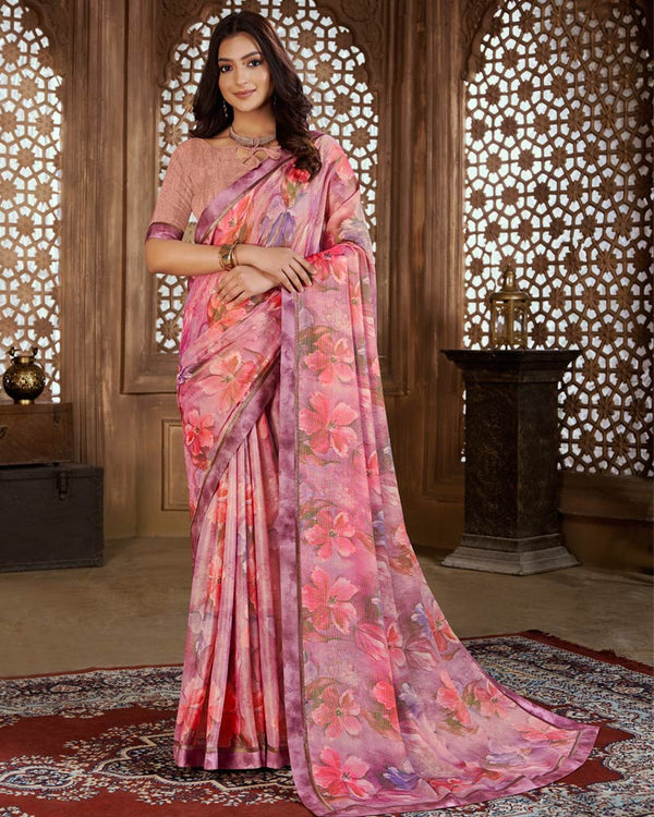 Vishal Prints Petite Orchid Digital Print Chiffon Brasso Saree With Fancy Border