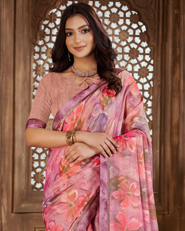 Vishal Prints Petite Orchid Digital Print Chiffon Brasso Saree With Fancy Border