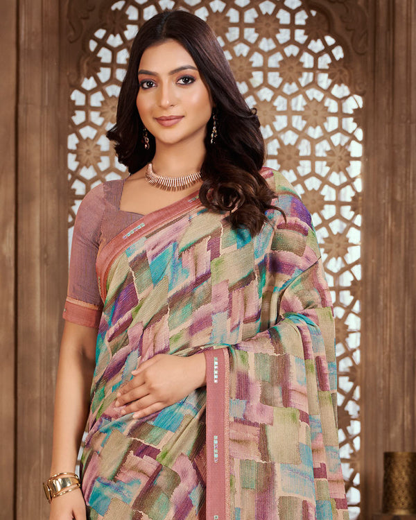 Vishal Prints Multi Color Digital Print Chiffon Brasso Saree With Fancy Border