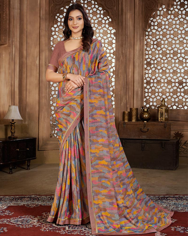 Vishal Prints Multi Color Digital Print Chiffon Brasso Saree With Fancy Border