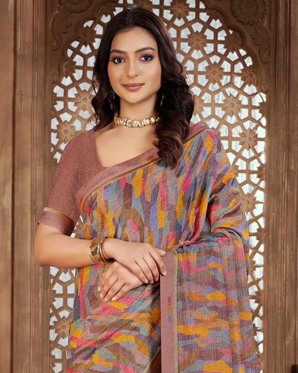 Vishal Prints Multi Color Digital Print Chiffon Brasso Saree With Fancy Border