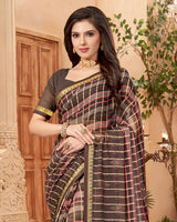 Vishal Prints Kabul Brown Designer Patterned Chiffon Saree With Patch Work And Fancy Border