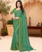 Vishal Prints Moss Green Designer Patterned Chiffon Saree With Patch Work And Fancy Border