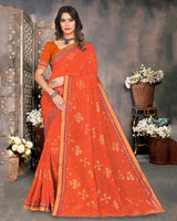 Vishal Prints Dark Orange Georgette Saree With Foil Print And Zari Border