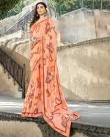 Vishal Prints Peach Printed Georgette Saree With Border