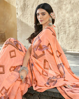 Vishal Prints Peach Printed Georgette Saree With Border