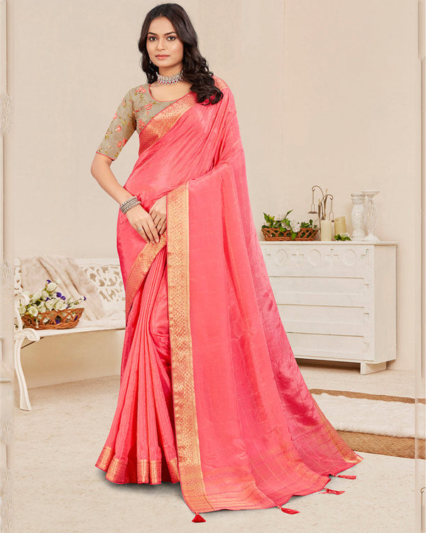 Vishal Prints Coral Designer Georgette Saree With Viscose Lining, Diamond Work And Zari Weaving