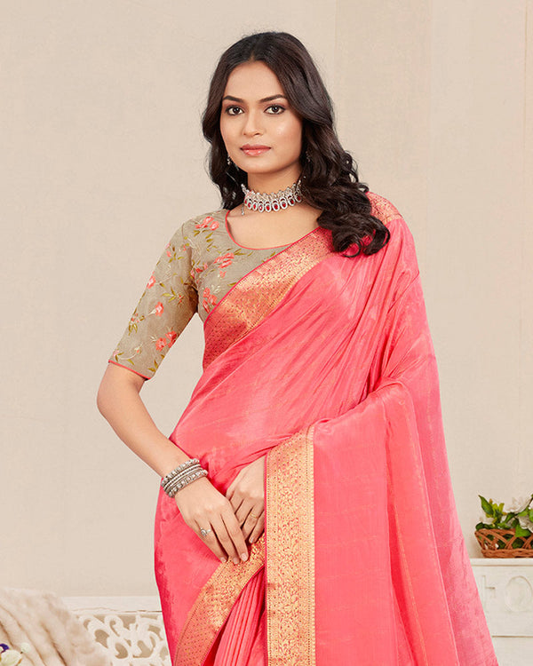 Vishal Prints Coral Designer Georgette Saree With Viscose Lining, Diamond Work And Zari Weaving