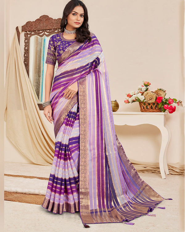 Vishal Prints Multi Violet Designer Georgette Saree With Viscose Lining, Diamond Work And Zari Weaving