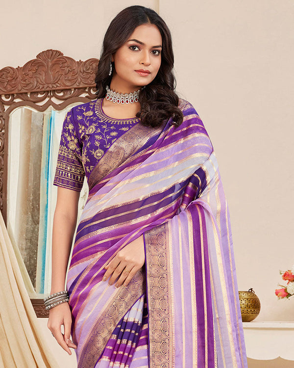 Vishal Prints Multi Violet Designer Georgette Saree With Viscose Lining, Diamond Work And Zari Weaving