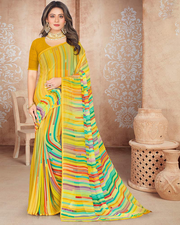 Vishal Prints Yellow Digital Print Georgette Saree