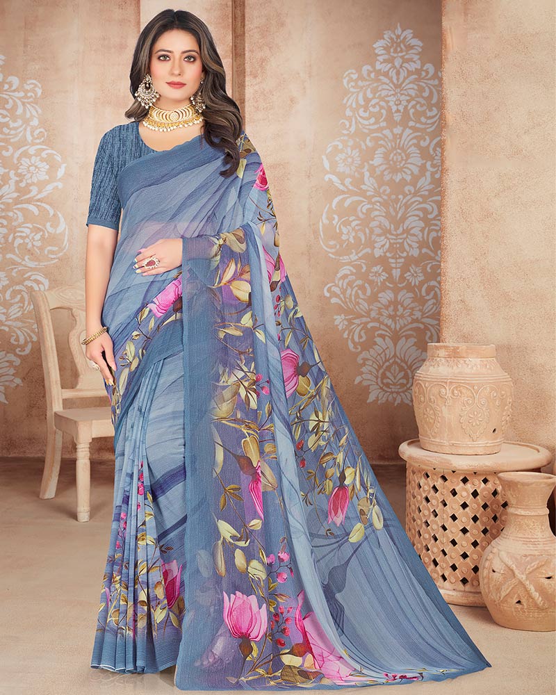 Vishal Prints Pastel Blue Digital Print Georgette Saree