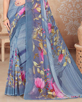 Vishal Prints Pastel Blue Digital Print Georgette Saree