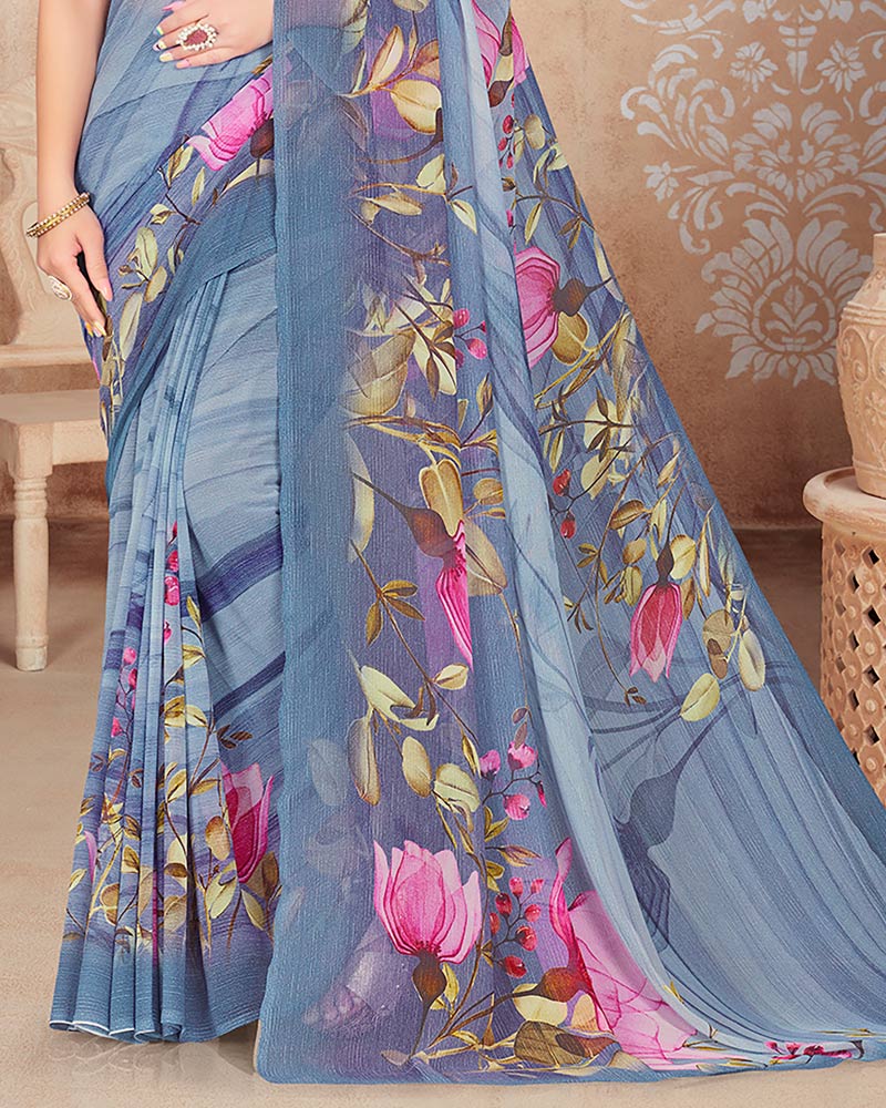 Vishal Prints Pastel Blue Digital Print Georgette Saree