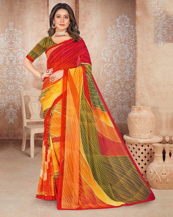 Vishal Prints Cherry Red Digital Print Georgette Saree