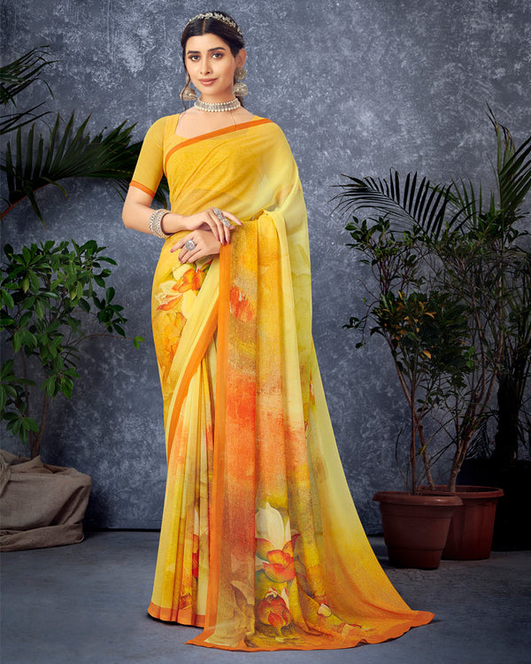 Vishal Prints Yellow Digital Print Georgette Saree