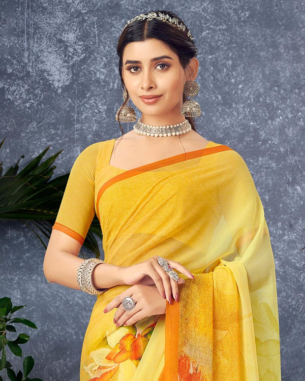 Vishal Prints Yellow Digital Print Georgette Saree