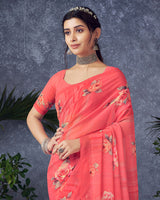 Vishal Prints Pastel Red Digital Print Georgette Saree