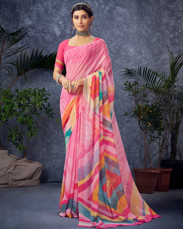 Vishal Prints Baby Pink Digital Print Georgette Saree