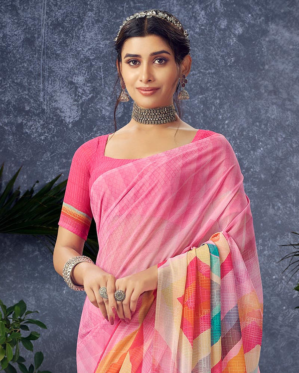 Vishal Prints Baby Pink Digital Print Georgette Saree