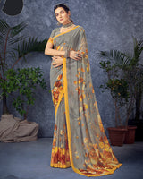 Vishal Prints Grey Digital Print Georgette Saree