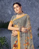 Vishal Prints Grey Digital Print Georgette Saree