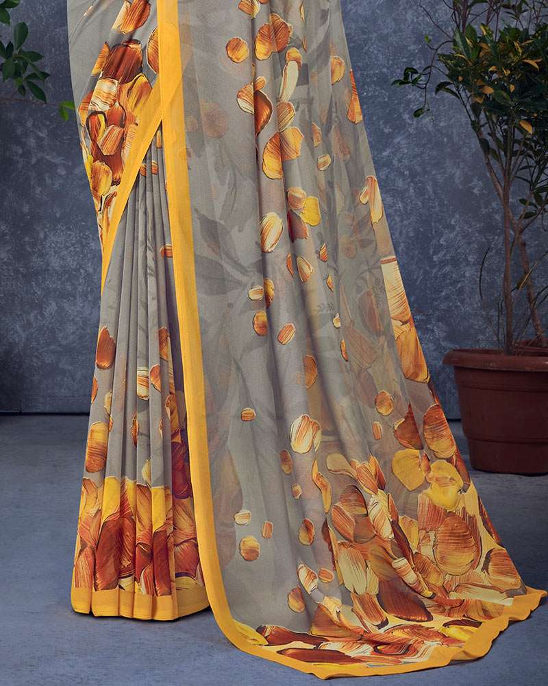 Vishal Prints Grey Digital Print Georgette Saree