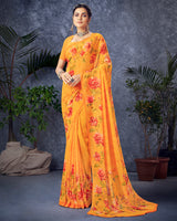 Vishal Prints Orange Digital Print Georgette Saree