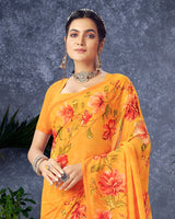 Vishal Prints Orange Digital Print Georgette Saree