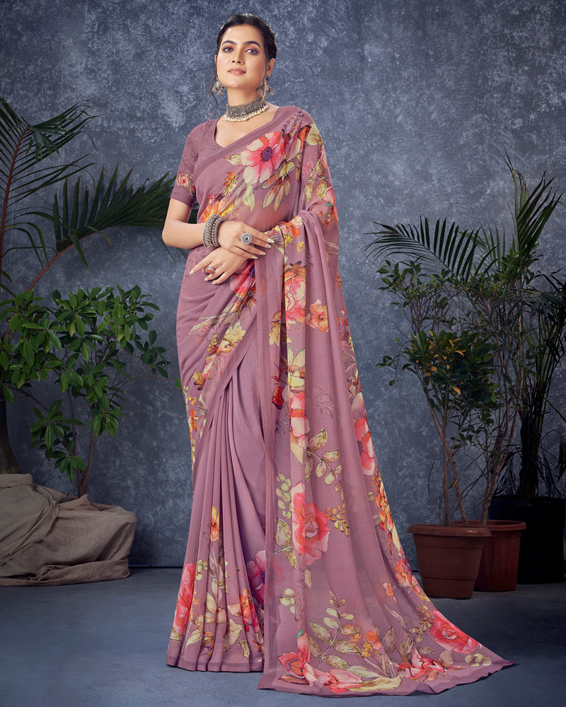 Vishal Prints Mauve Digital Print Georgette Saree