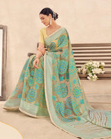 Vishal Prints Khaki Green Printed Designer Tissue Brasso Saree With Tassel