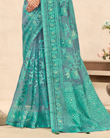 Vishal Prints Aquamarine Blue Printed Designer Tissue Brasso Saree With Tassel