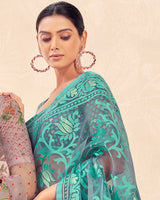 Vishal Prints Aquamarine Blue Printed Designer Tissue Brasso Saree With Tassel