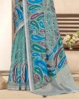 Vishal Prints Teal Green Printed Designer Tissue Brasso Saree With Tassel