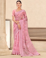 Vishal Prints Baby Pink Printed Designer Tissue Brasso Saree With Tassel