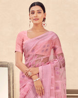 Vishal Prints Baby Pink Printed Designer Tissue Brasso Saree With Tassel