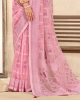 Vishal Prints Baby Pink Printed Designer Tissue Brasso Saree With Tassel