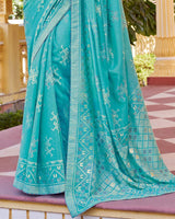 Vishal Prints Dark Turquoise Blue Cotton Brasso Saree With Core Piping