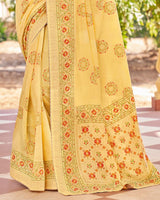 Vishal Prints Light Mustard Cotton Brasso Saree With Core Piping