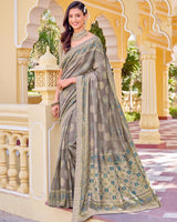 Vishal Prints Grey Cotton Brasso Saree With Core Piping