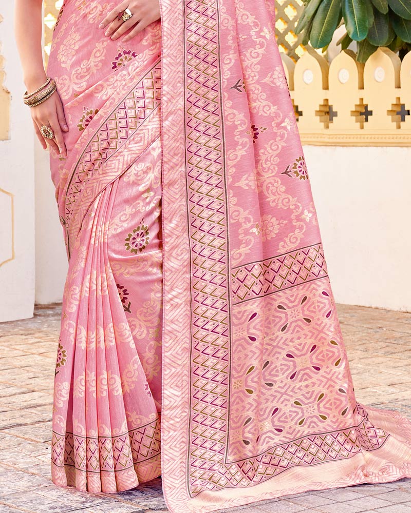 Vishal Prints Rose Pink Cotton Brasso Saree With Core Piping