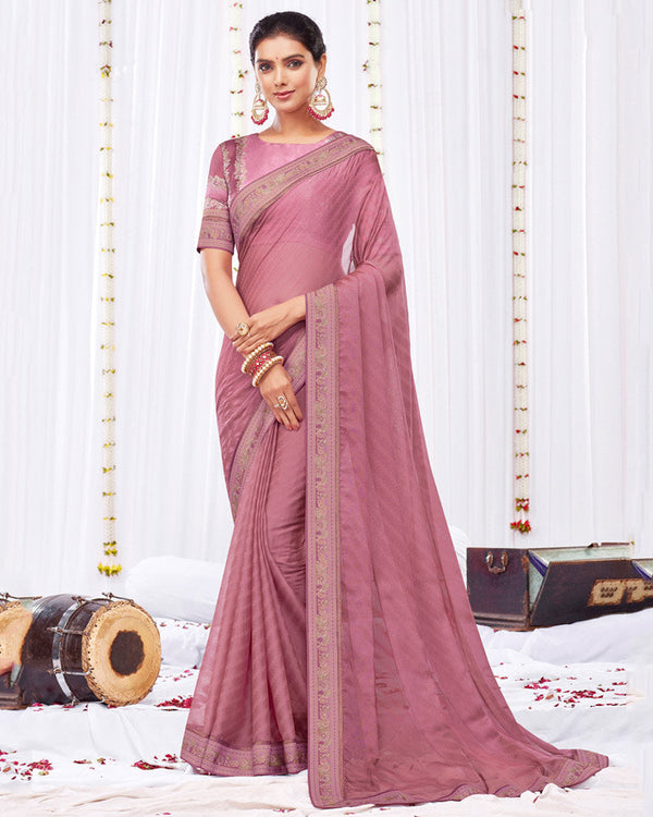 Vishal Prints Cherry Pink Fancy Chiffon Designer Saree With Fancy Satin Border