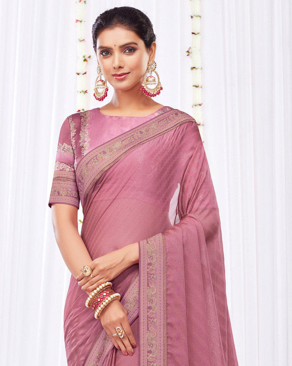 Vishal Prints Cherry Pink Fancy Chiffon Designer Saree With Fancy Satin Border