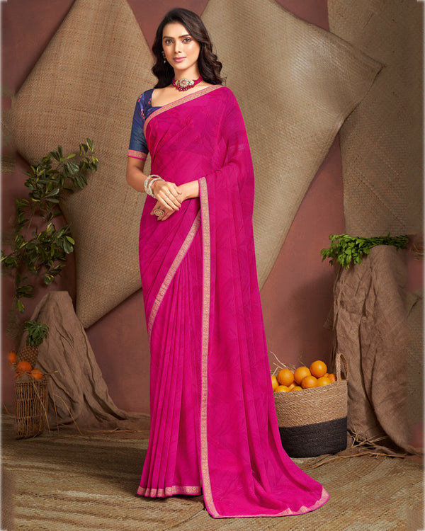 Vishal Prints Red Violet Printed Georgette Saree With Zari Border