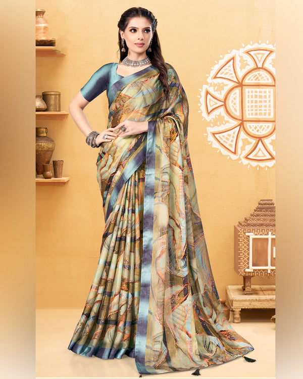 Vishal Prints Multi Color Digital Print Fancy Chiffon Saree With Tassel