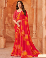 Vishal Prints Amaranth Red Printed Georgette Saree With Fancy Border